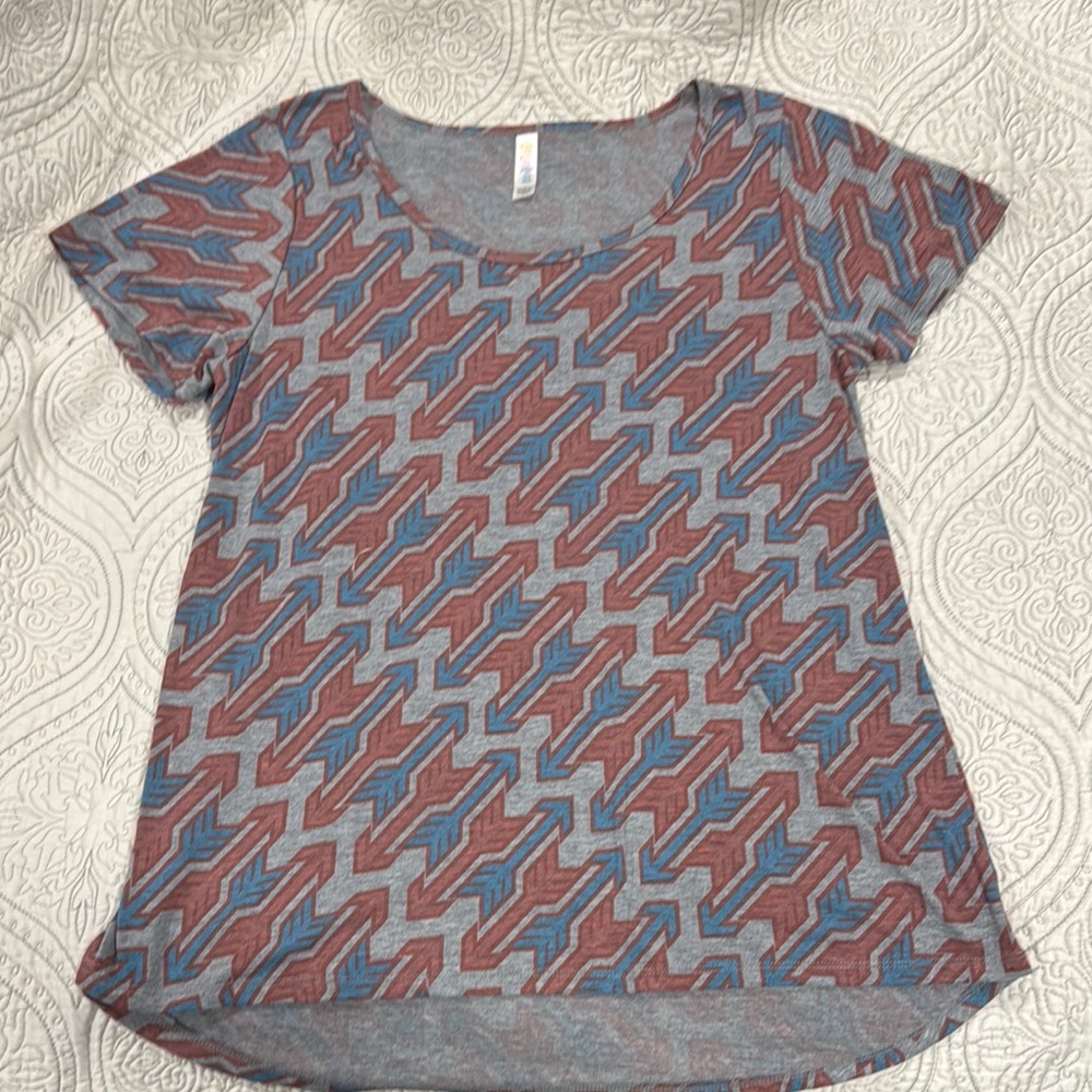 LuLaRoe Orange and Blue Graphic Short Sleeve Tee